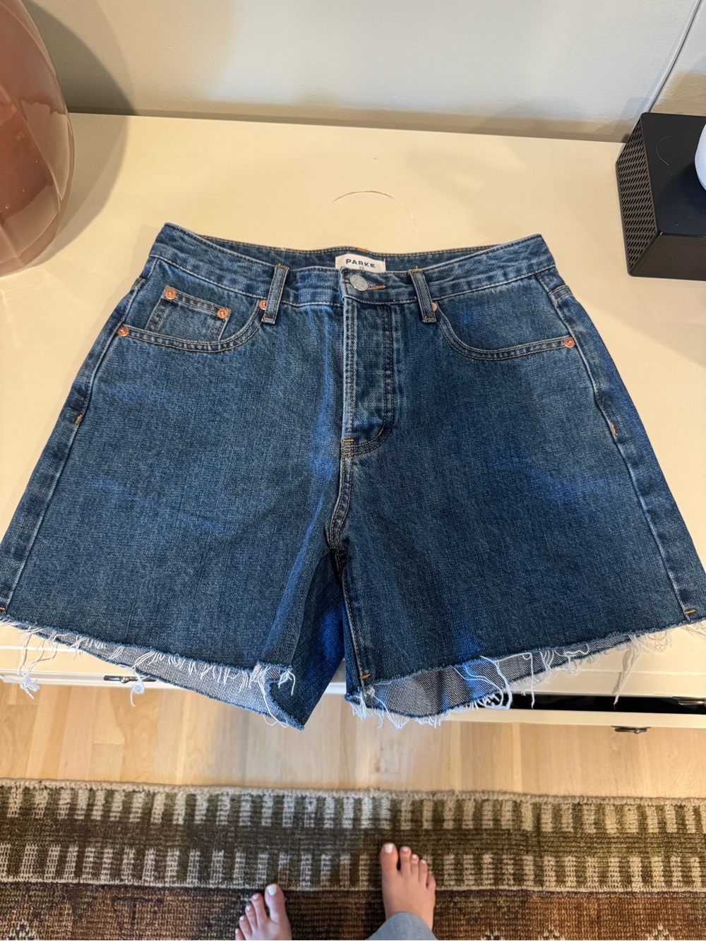 PARKE Long Baggy Shorts in Medium Wash